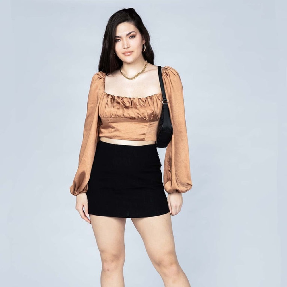 Princess Polly ariah long sleeve top satin brown